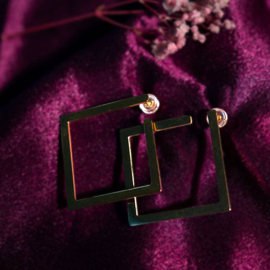 Amore Geometric Hoop Stud Earrings - gold plated geometric hoop stud earrings for women - view 5