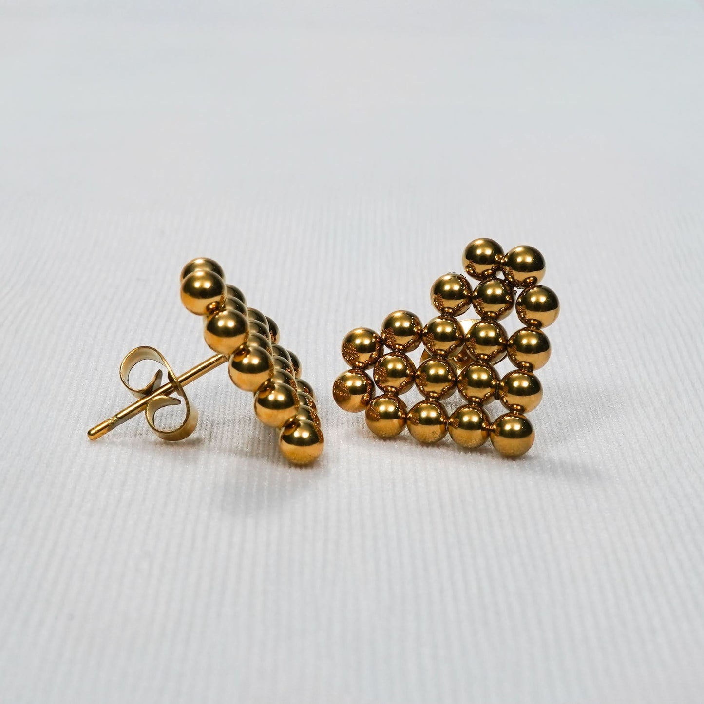 Amore Heart Caviar Bead Stud Earrings - gold plated heart shaped beaded stud earrings for women - view 3