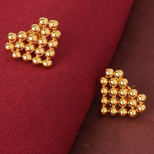 Amore Heart Caviar Bead Stud Earrings - gold plated heart shaped beaded stud earrings for women - view 5