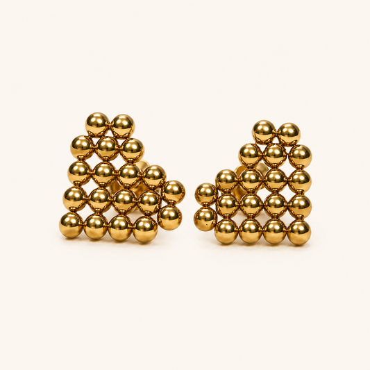 Amore Heart Caviar Bead Stud Earrings - gold plated heart shaped beaded stud earrings for women