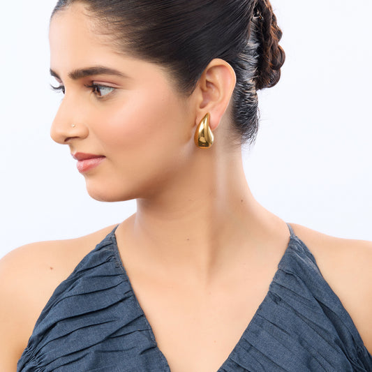 Amore Oversized Teardrop Stud Earrings - gold plated oversized teardrop stud earrings for women - view 4