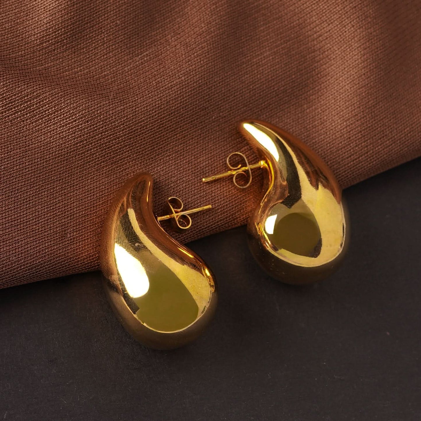 Amore Oversized Teardrop Stud Earrings - gold plated oversized teardrop stud earrings for women - view 6