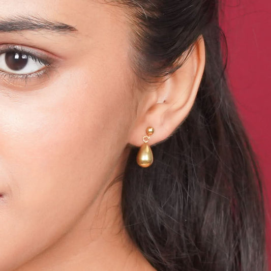 Amore Pear Drop Gold Stud Earrings - gold plated pear shaped drop stud earrings for women - view 2