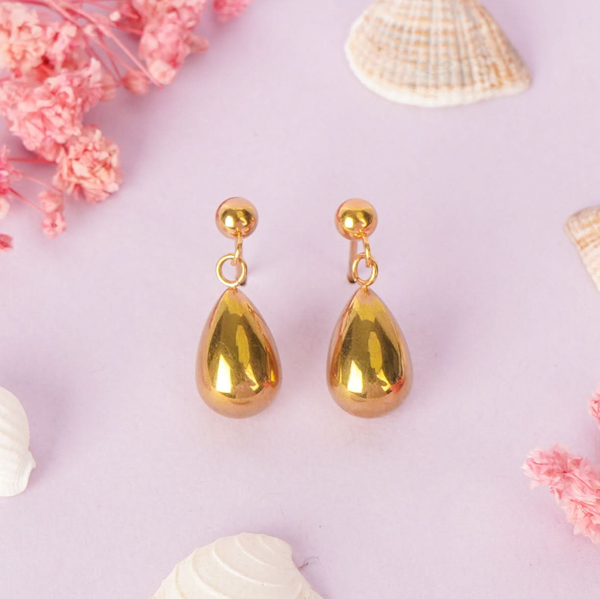 Amore Pear Drop Gold Stud Earrings - gold plated pear shaped drop stud earrings for women - view 4