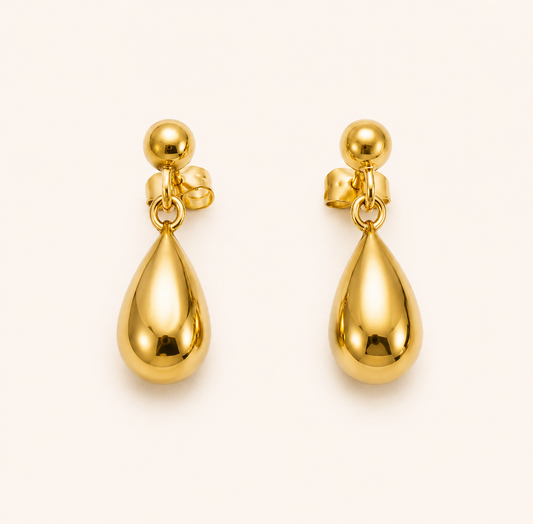 Amore Pear Drop Gold Stud Earrings - gold plated pear shaped drop stud earrings for women