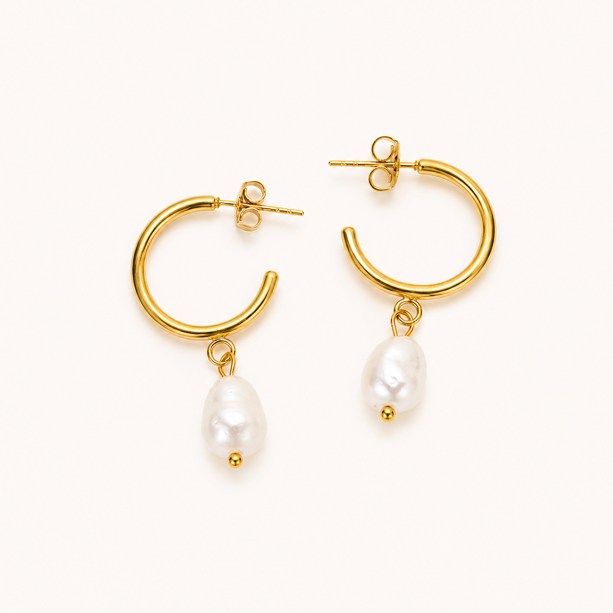 Amore Pearl Drop Hoop Earrings - gold plated hoop earrings with hanging pearl for women