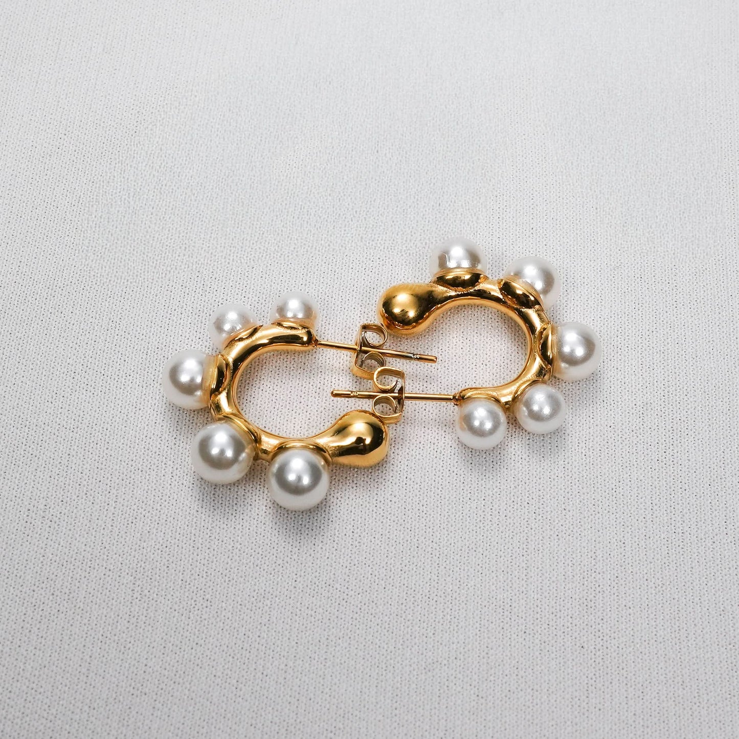Amore Pearl Fan Semi-Hoop Earrings - gold plated pearl fan hoop earrings for women - view 2