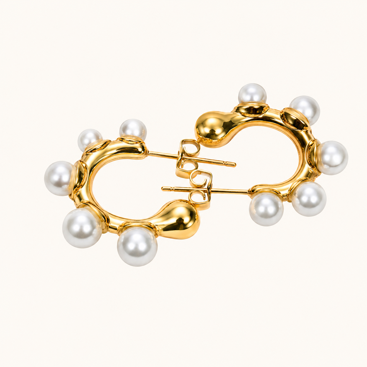 Amore Pearl Fan Semi-Hoop Earrings - gold plated pearl fan hoop earrings for women