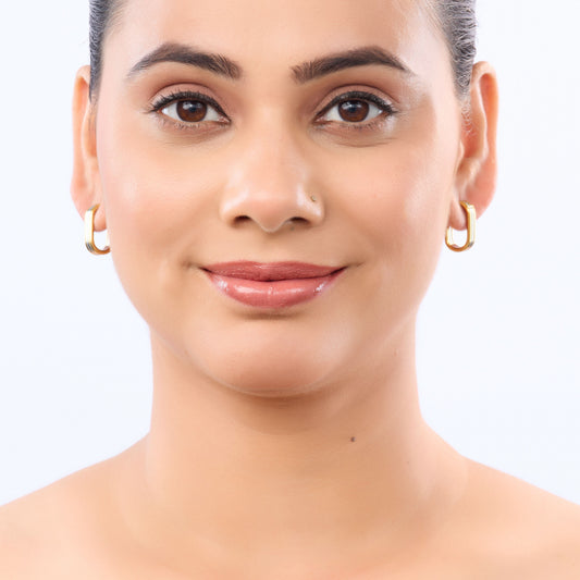Amore Ribbed Dual-Tone J-Hoop Earrings - gold and silver ribbed hoop earrings for women - view 5