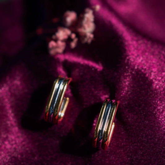Amore Ribbed Dual-Tone J-Hoop Earrings - gold and silver ribbed hoop earrings for women - view 6