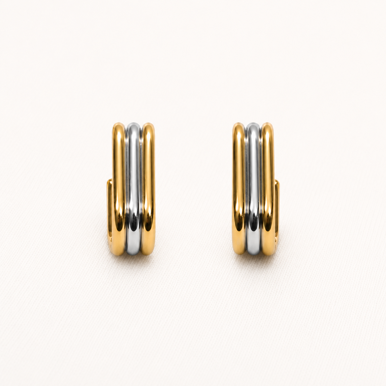 Amore Ribbed Dual-Tone J-Hoop Earrings - gold and silver ribbed hoop earrings for women