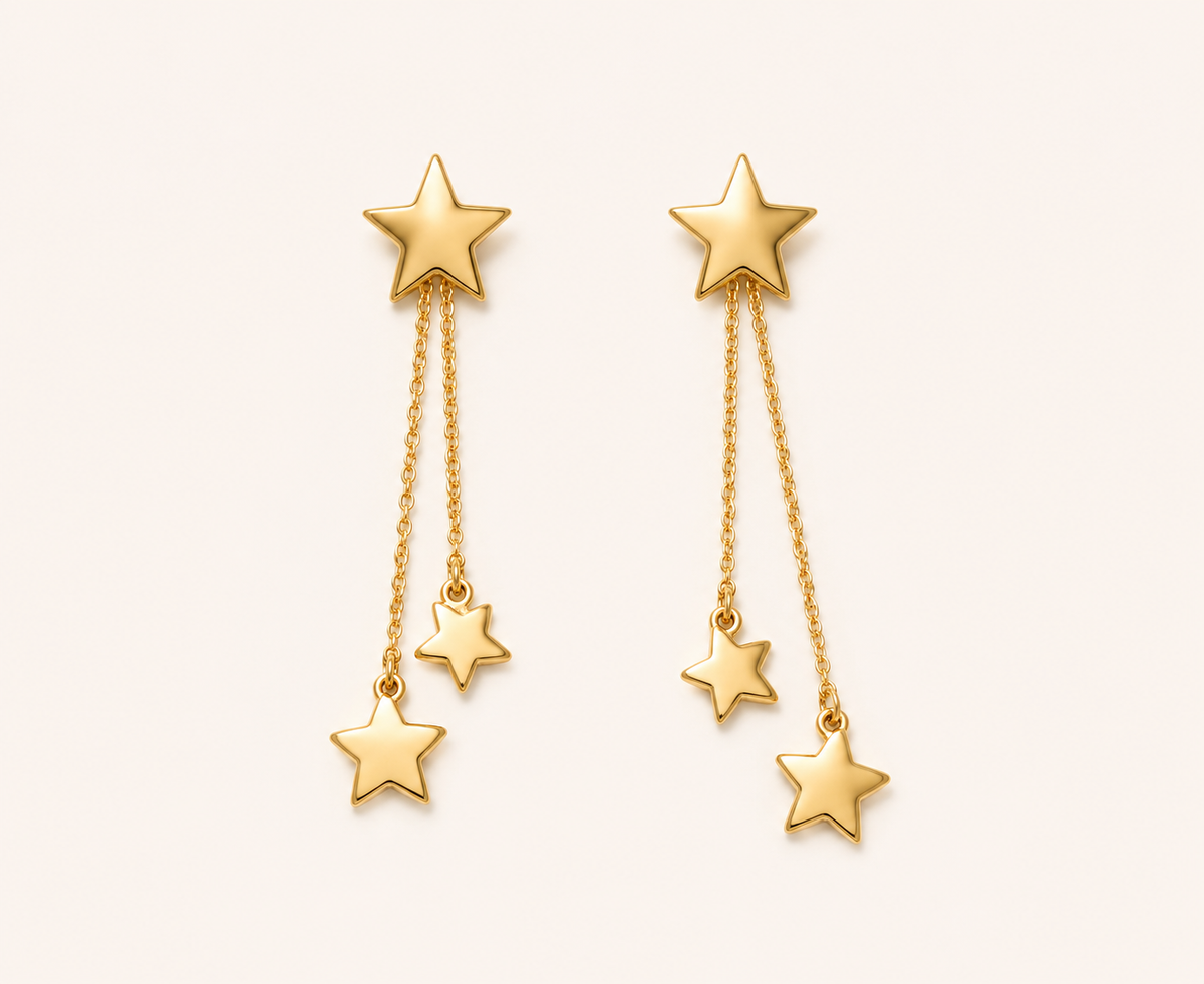 Amore Shooting Star Tassel Drop Earrings - gold plated star tassel drop earrings for women - view 2