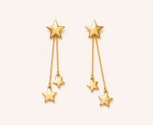 Amore Shooting Star Tassel Drop Earrings - gold plated star tassel drop earrings for women - view 2