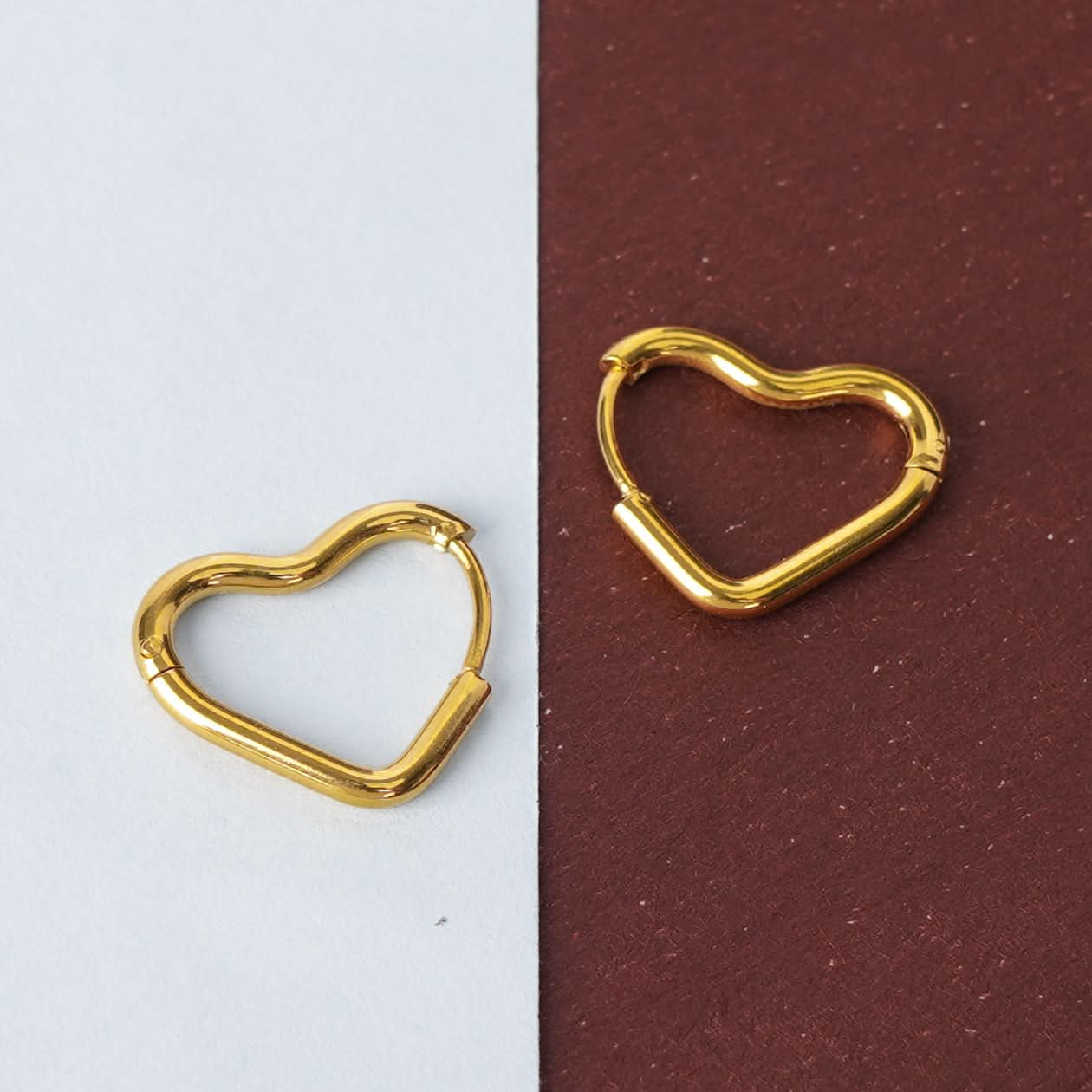 Amore Star Heart Gold Stud Earrings - gold plated star and heart design stud earrings for women - view 5