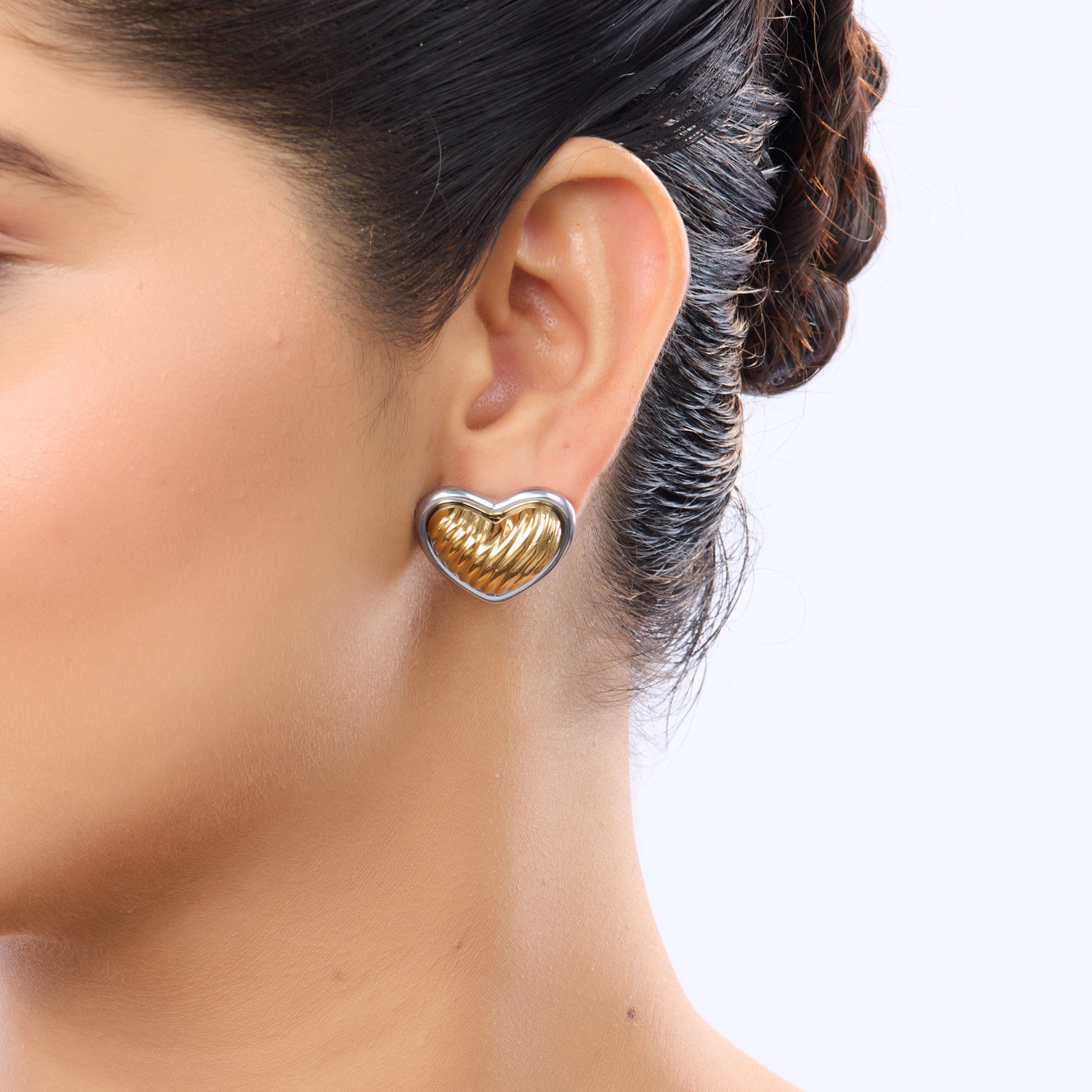 Amouréa Dual-Tone Heart Stud Earrings - gold and silver heart stud earrings for women - view 2