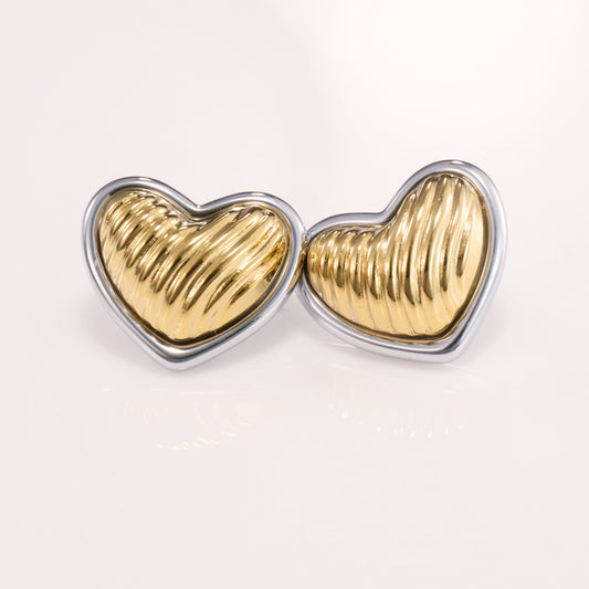Amouréa Dual-Tone Heart Stud Earrings - gold and silver heart stud earrings for women - view 4