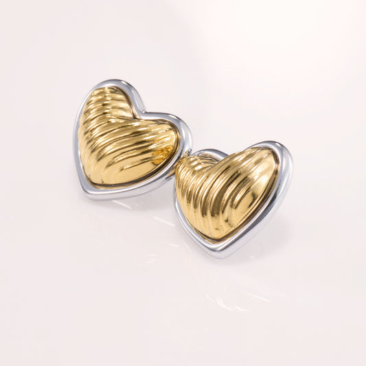 Amouréa Dual-Tone Heart Stud Earrings - gold and silver heart stud earrings for women - view 5
