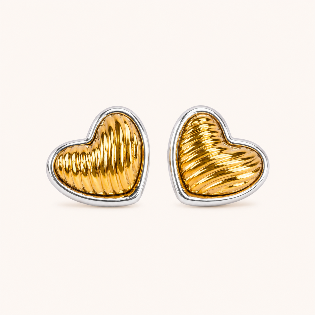 Amouréa Dual-Tone Heart Stud Earrings - gold and silver heart stud earrings for women