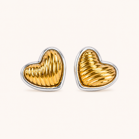 Amouréa Dual-Tone Heart Stud Earrings - gold and silver heart stud earrings for women