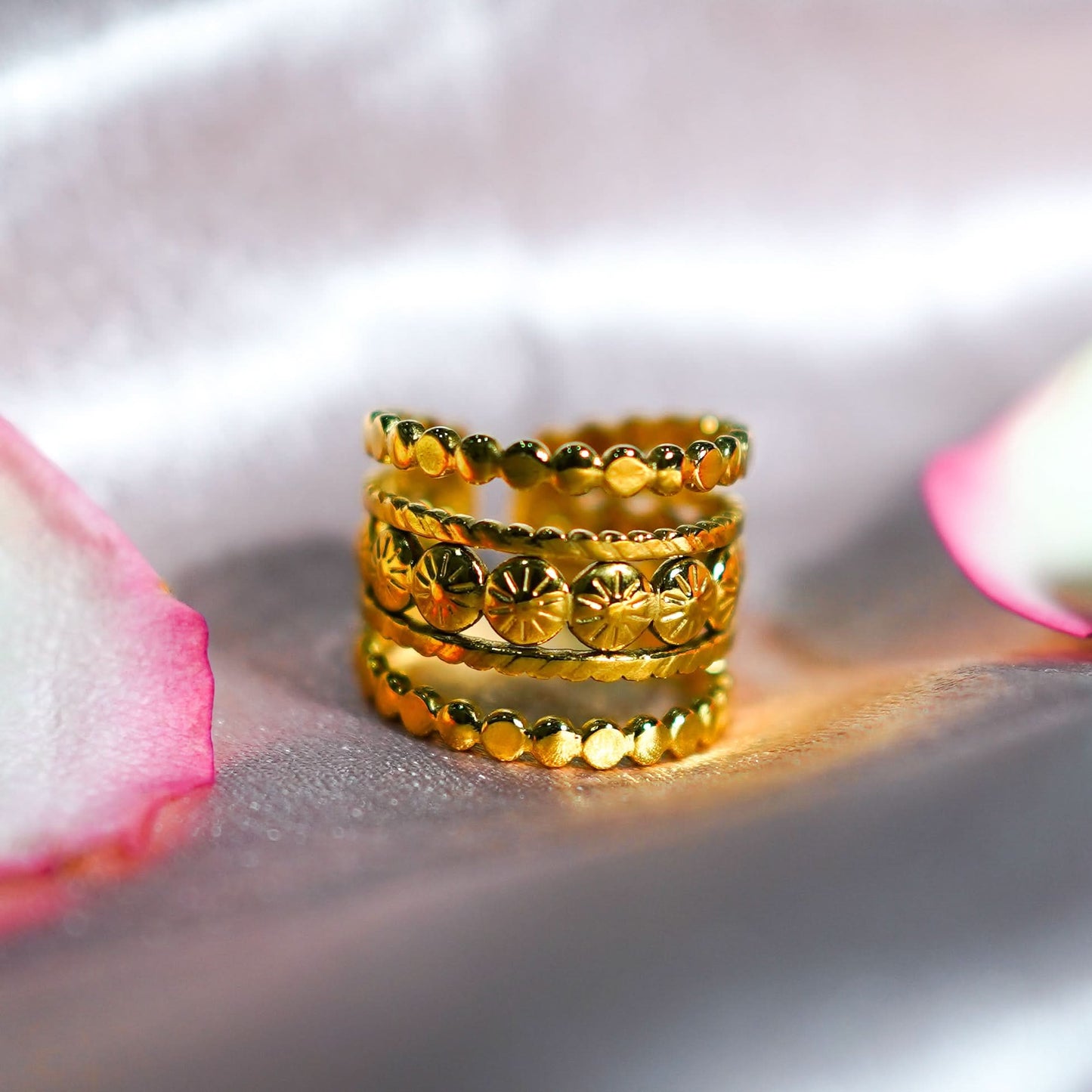 Ancient Sun Multi-Band Ring - gold plated multi band statement ring for women - view 6