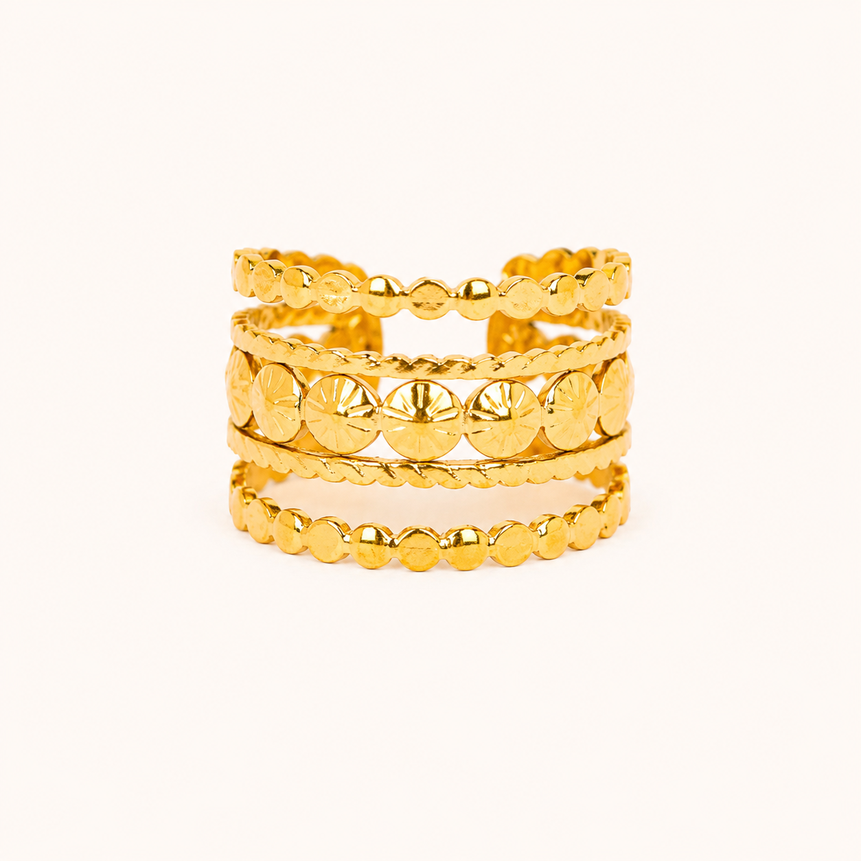 Ancient Sun Multi-Band Ring - gold plated multi band statement ring for women