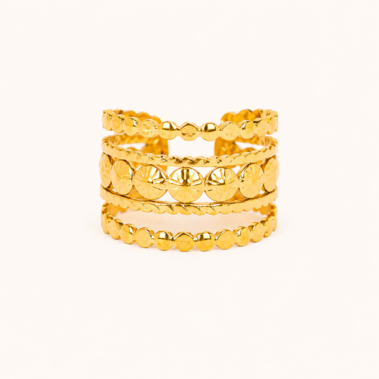 Ancient Sun Multi-Band Ring - gold plated multi band statement ring for women
