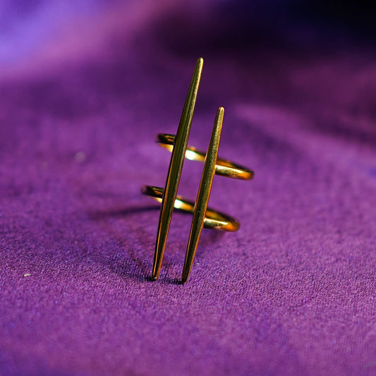 Apex Dual Spike Ring - gold plated dual spike statement ring for women - view 3