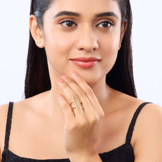 Apex Dual Spike Ring - gold plated dual spike statement ring for women - view 4