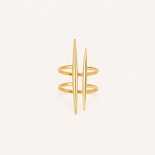 Apex Dual Spike Ring - gold plated dual spike statement ring for women