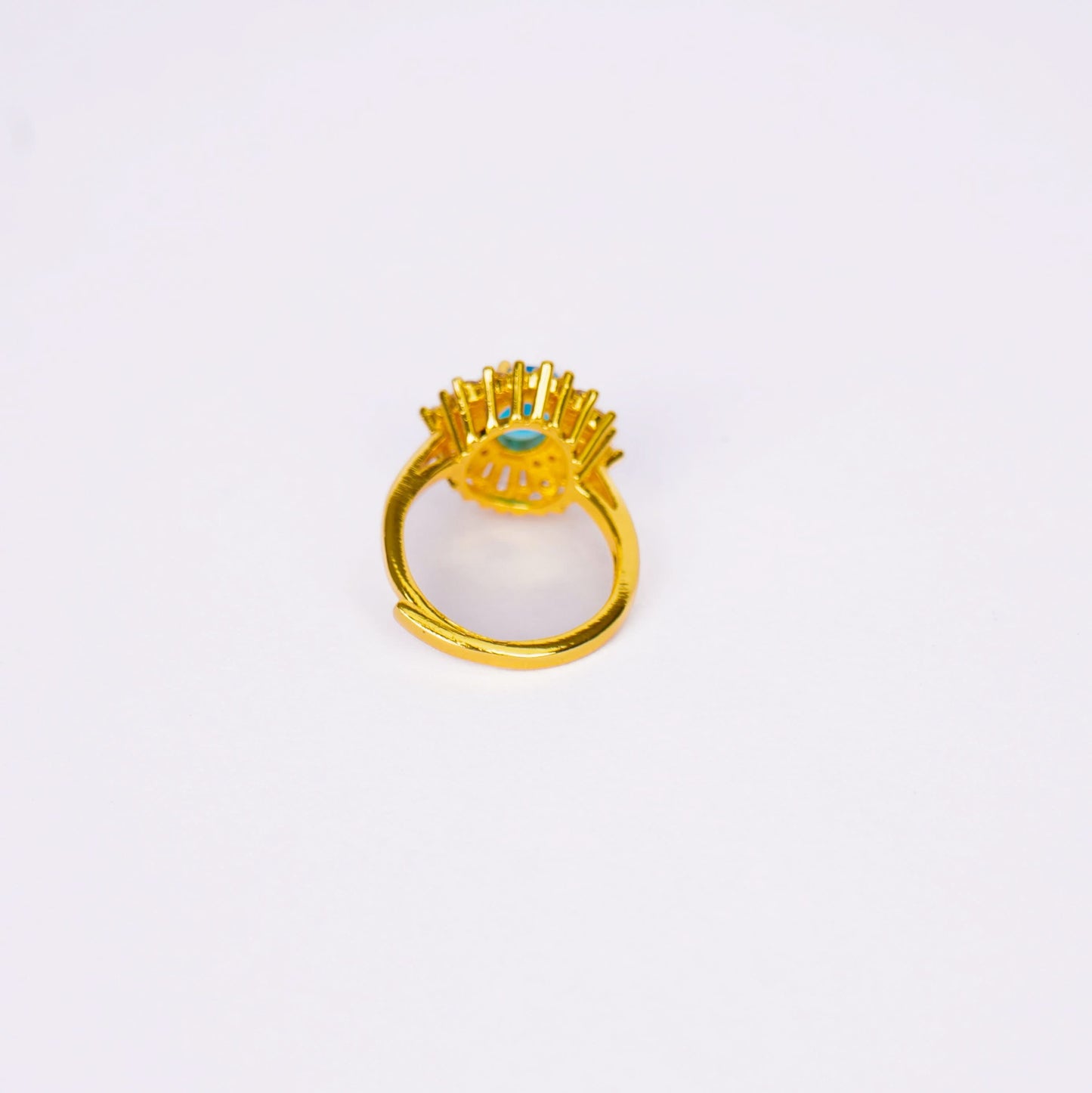 Aqua Flare Sunburst Ring - gold plated sunburst statement ring for women - view 3