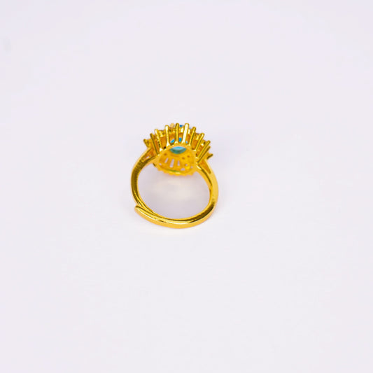 Aqua Flare Sunburst Ring - gold plated sunburst statement ring for women - view 3
