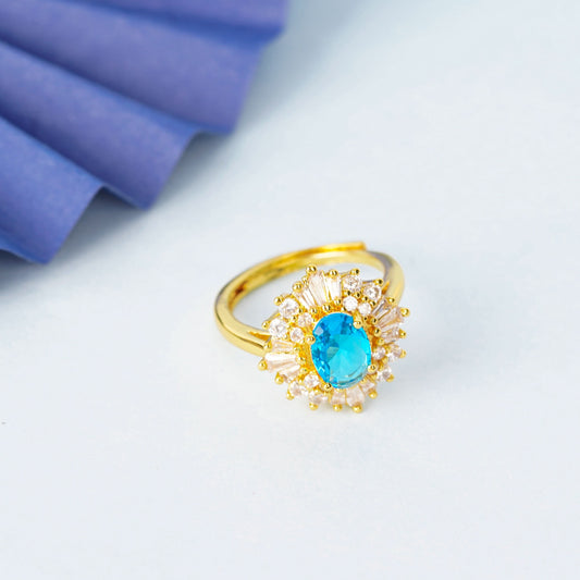 Aqua Flare Sunburst Ring - gold plated sunburst statement ring for women - view 5