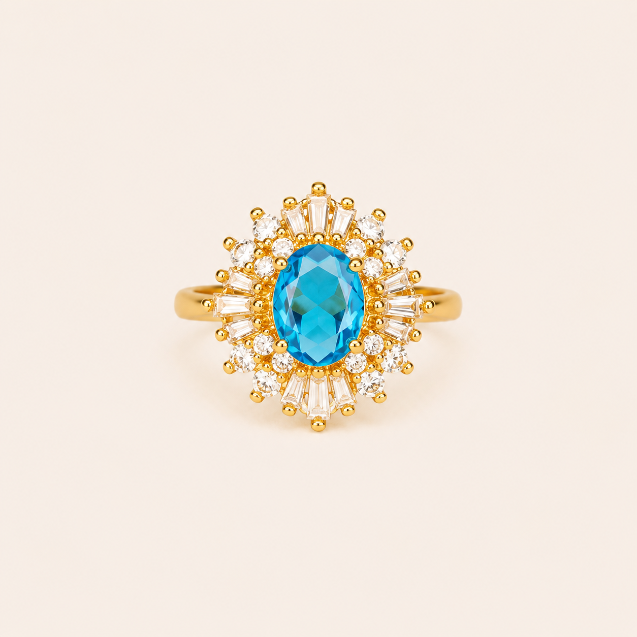 Aqua Flare Sunburst Ring - gold plated sunburst statement ring for women