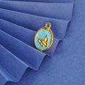 Aqua Floral Oval Gold Pendant Necklace