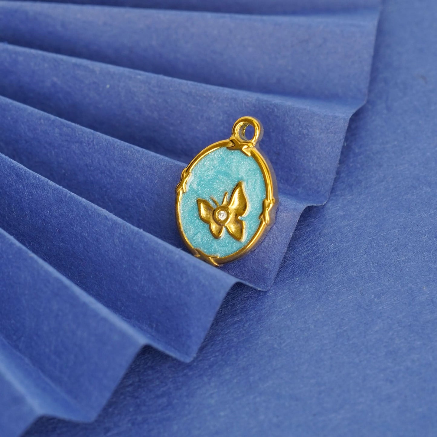 Aqua Floral Oval Gold Pendant Necklace - gold plated floral oval pendant necklace for women - view 2