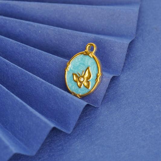 Aqua Floral Oval Gold Pendant Necklace - gold plated floral oval pendant necklace for women - view 2