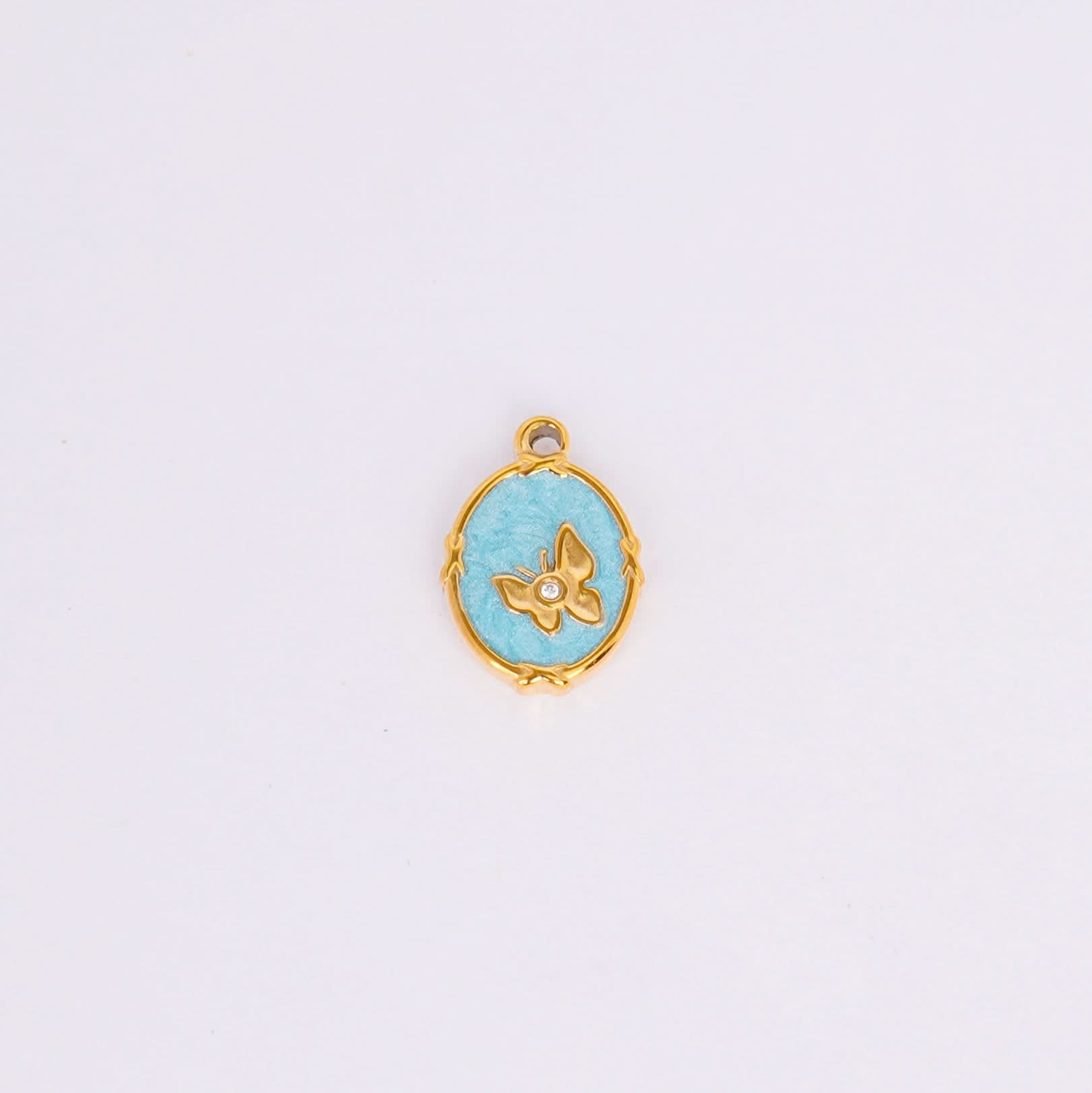 Aqua Floral Oval Gold Pendant Necklace - gold plated floral oval pendant necklace for women