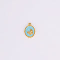 Aqua Floral Oval Gold Pendant Necklace