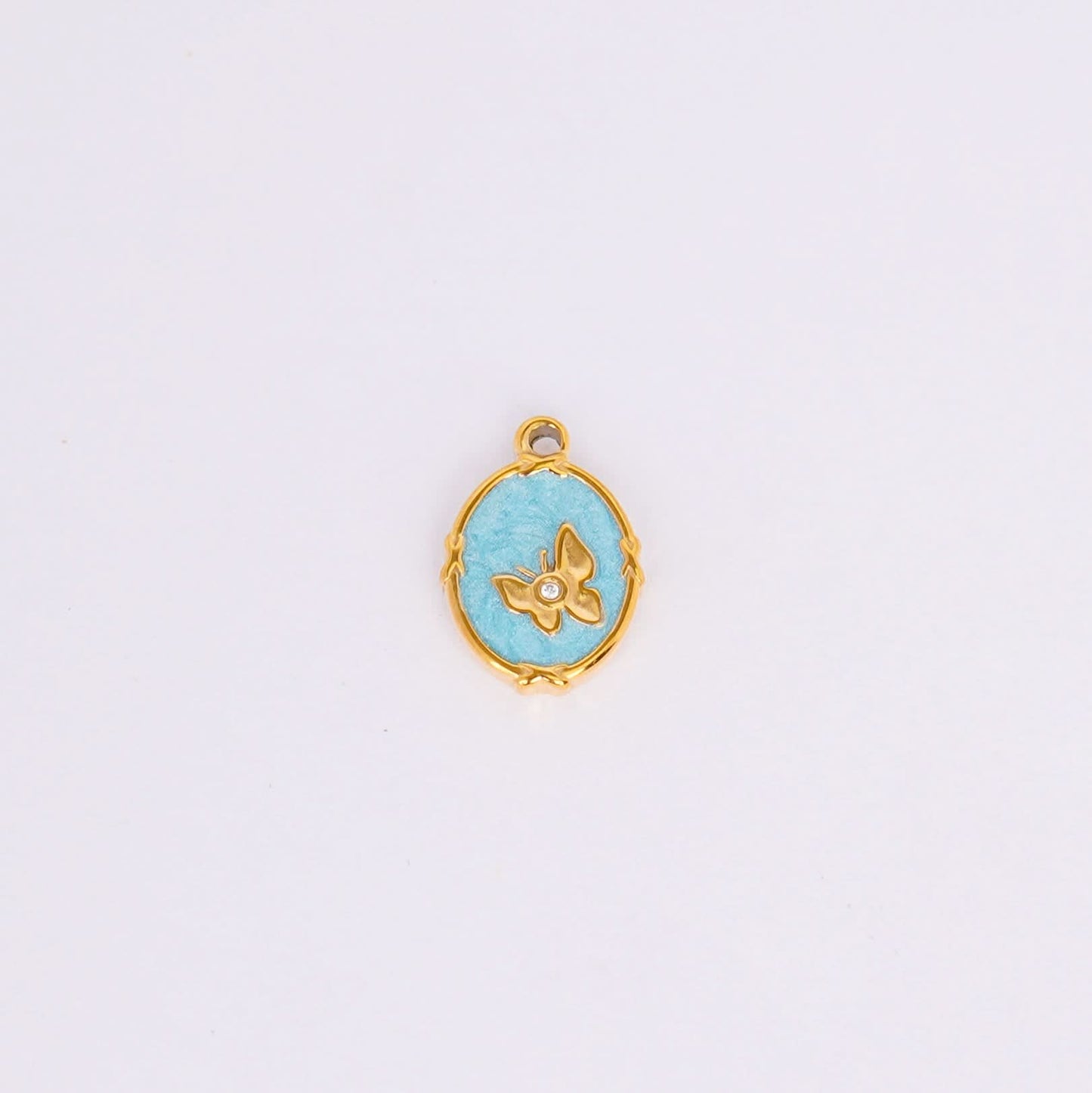 Aqua Floral Oval Gold Pendant Necklace - gold plated floral oval pendant necklace for women