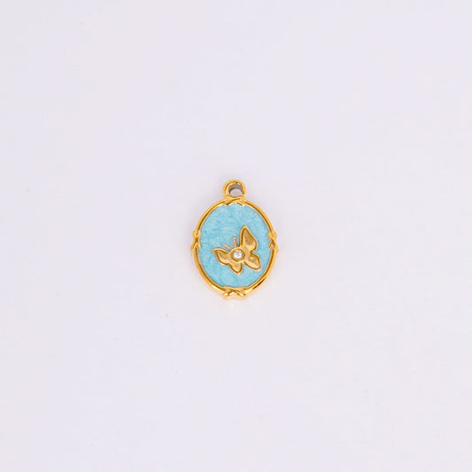 Aqua Floral Oval Gold Pendant Necklace - gold plated floral oval pendant necklace for women