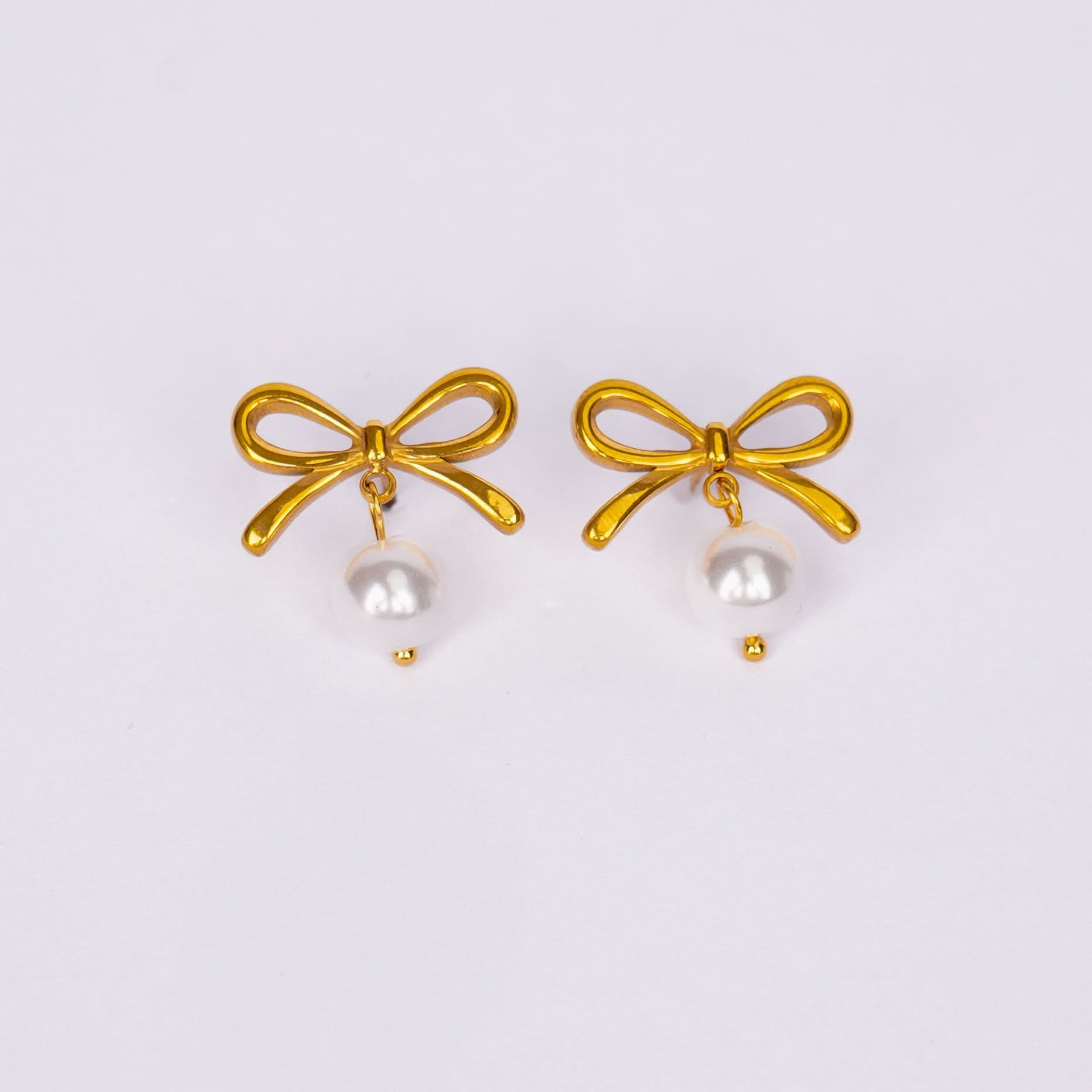 Arboreal Bow and Seed Pearl Necklace and Earrings Set - gold plated pearl jewellery set for women - view 2