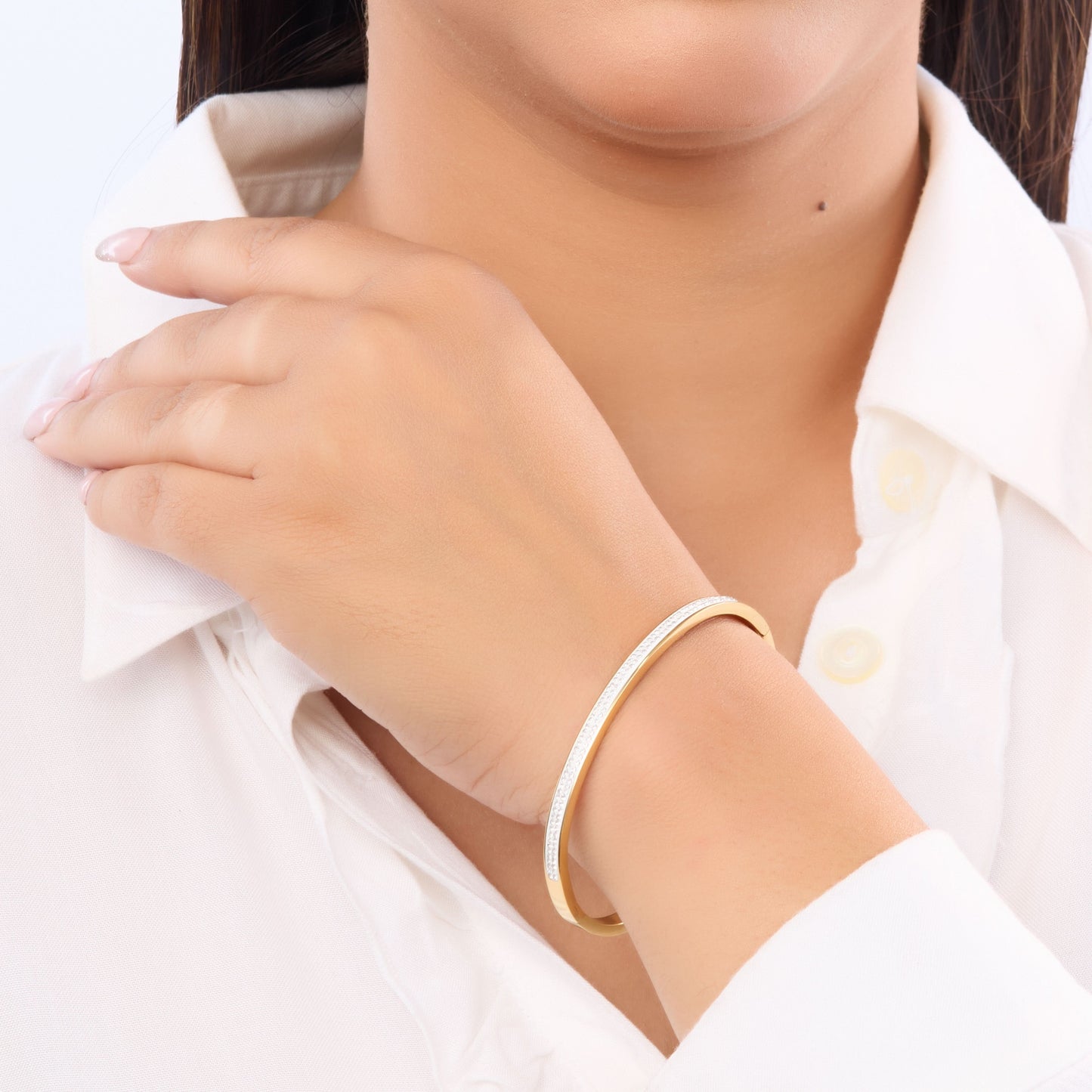 Aura Crystal Cuff Bracelet - gold plated crystal cuff bracelet for women - view 2