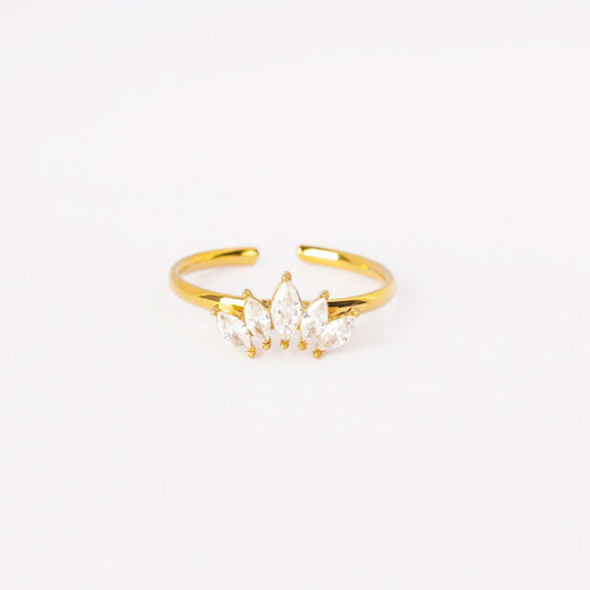 Aurelia Crown Spark Ring - gold plated crown zircon ring for women