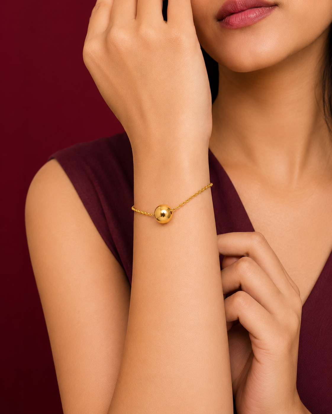 Aurelia Gold Bead Chain Bracelet - gold plated bead chain bracelet for women - view 2