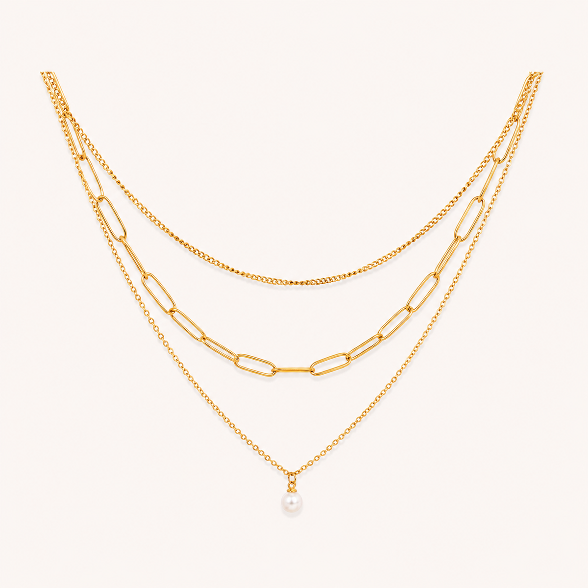 Aurelia Layered Pearl Chain Necklace - gold plated layered pearl necklace for women