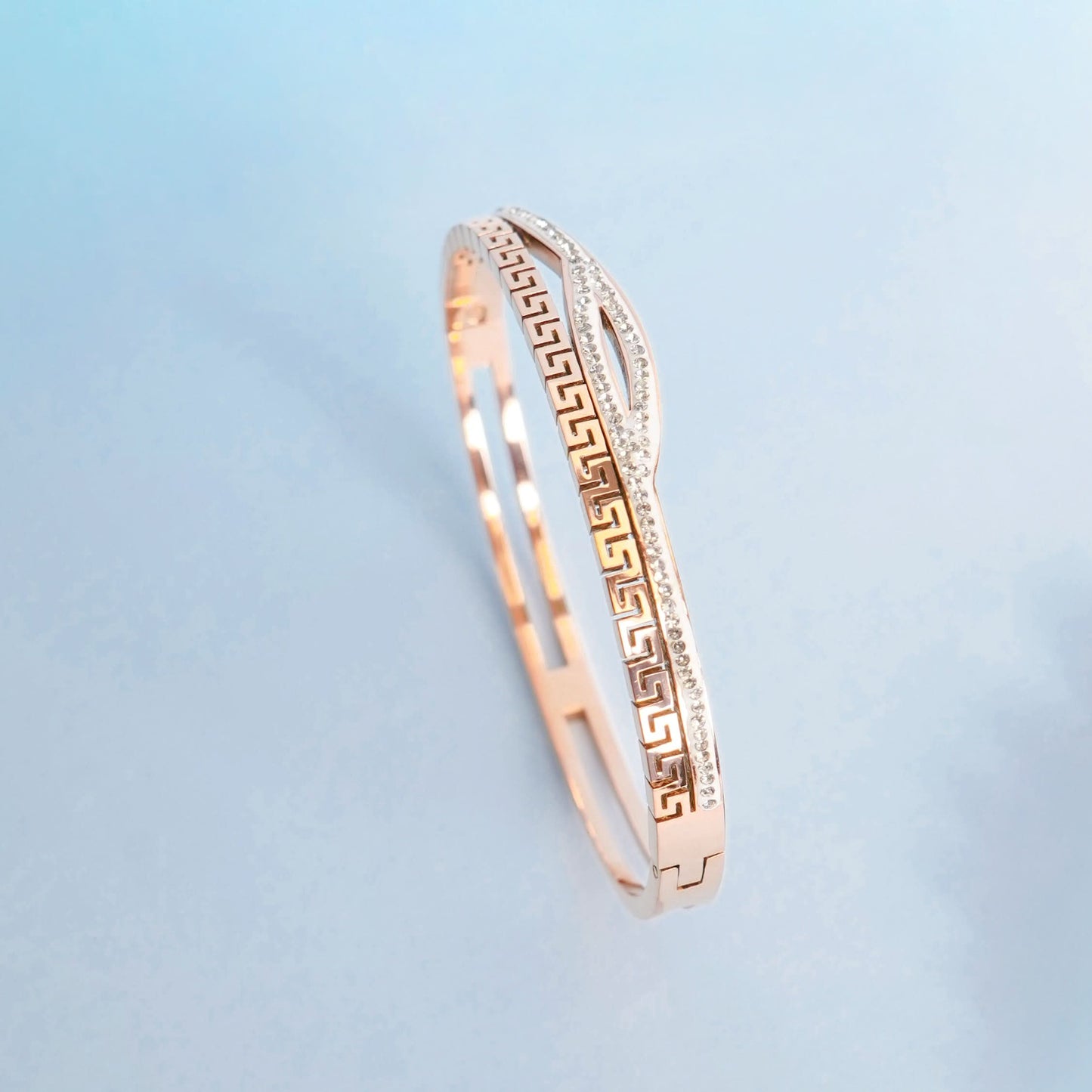 Aurelia Luxe Bangle Bracelet - gold plated Greek pattern bangle for women - view 3