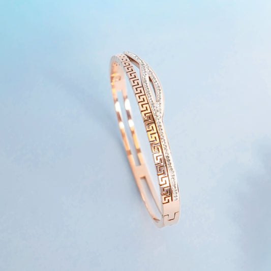 Aurelia Luxe Bangle Bracelet - gold plated Greek pattern bangle for women - view 3