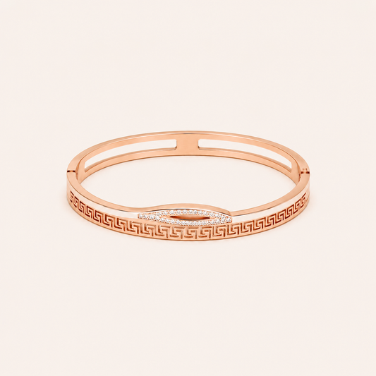 Aurelia Luxe Bangle Bracelet - gold plated Greek pattern bangle for women