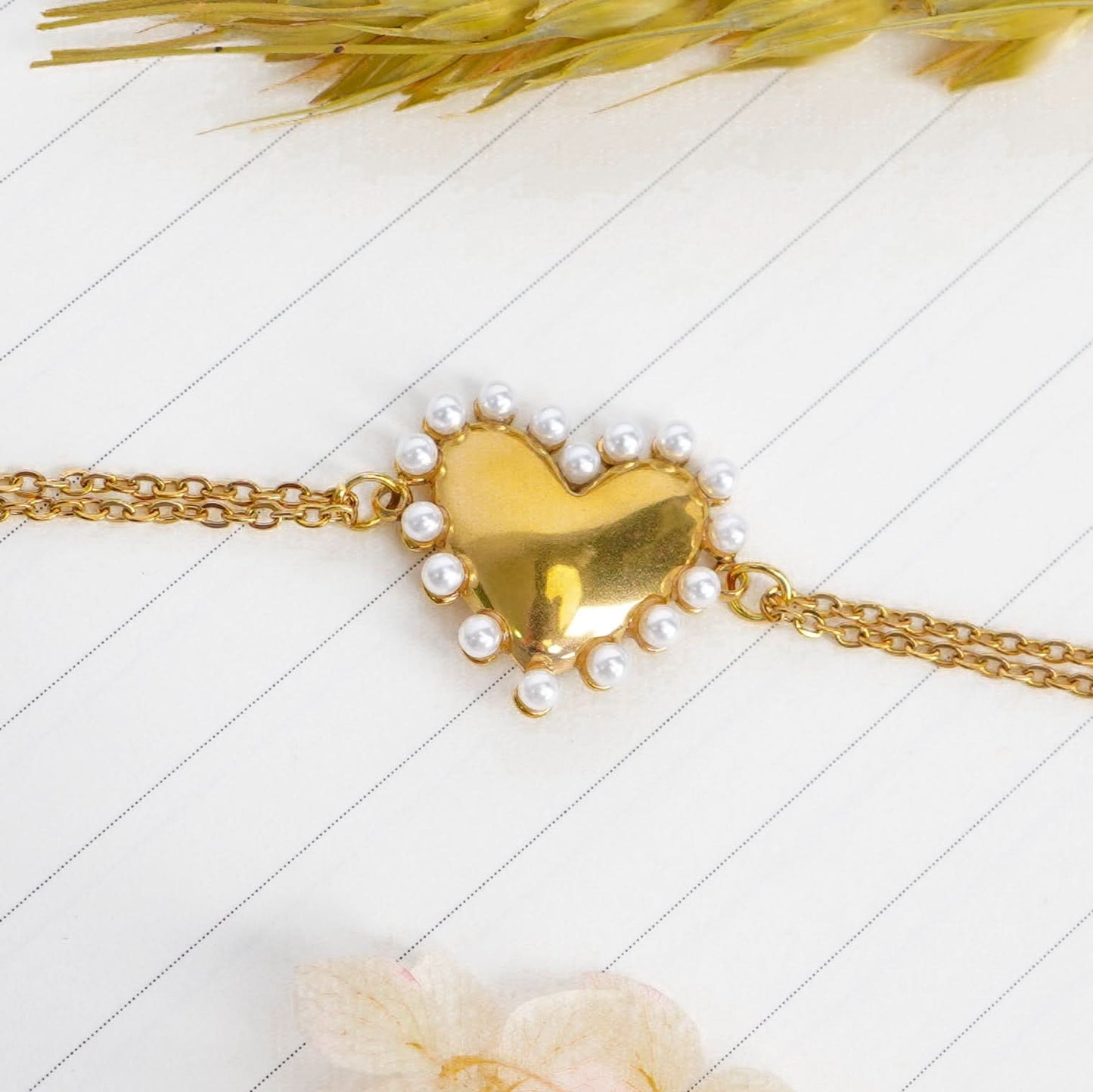Aurelia Pearl Heart Bracelet - gold plated pearl heart bracelet for women - view 3
