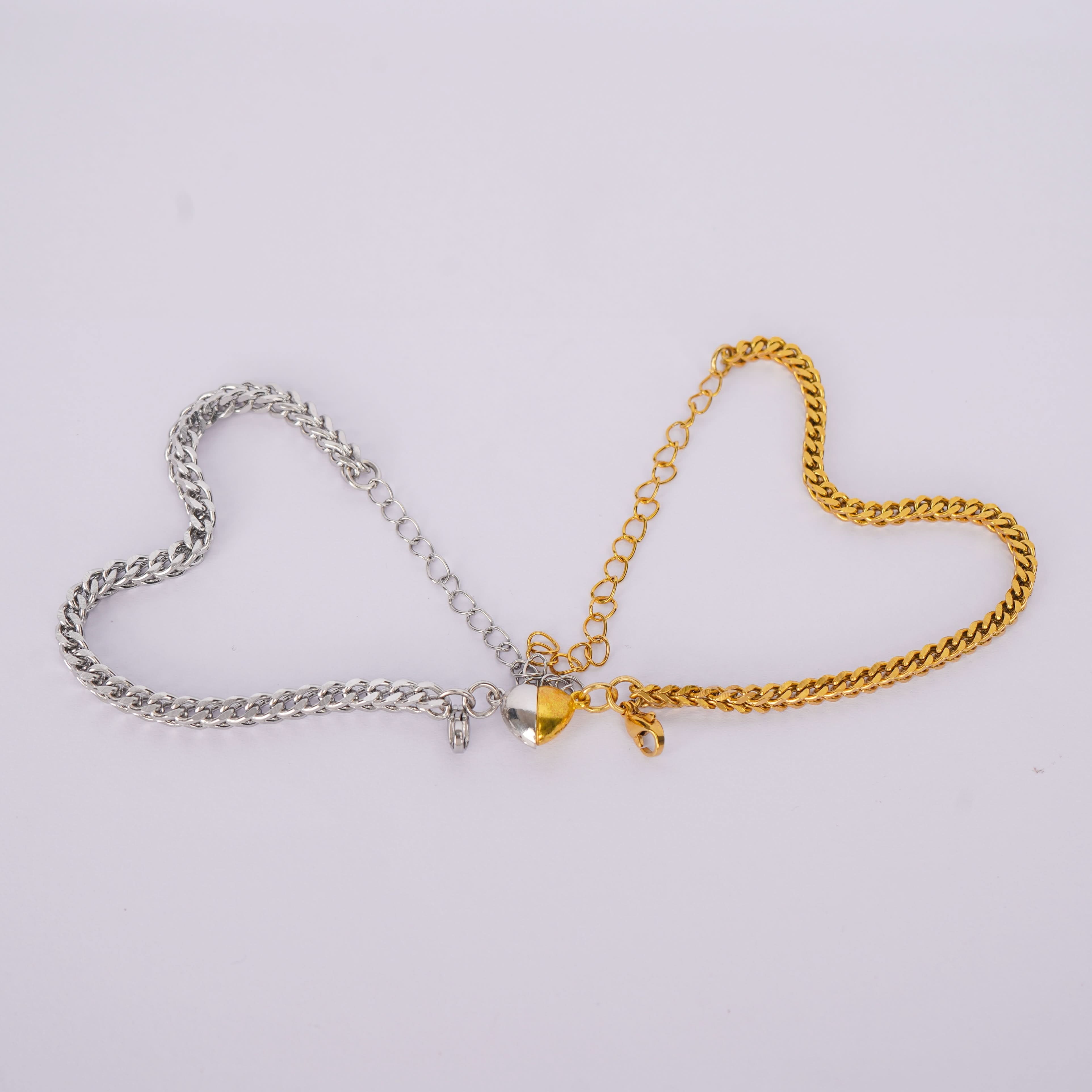 Aurelia Unity Heart Bracelet Set - two-tone matching heart bracelets for couples
